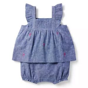 BABY EMBROIDERED FLAMINGO ROMPER